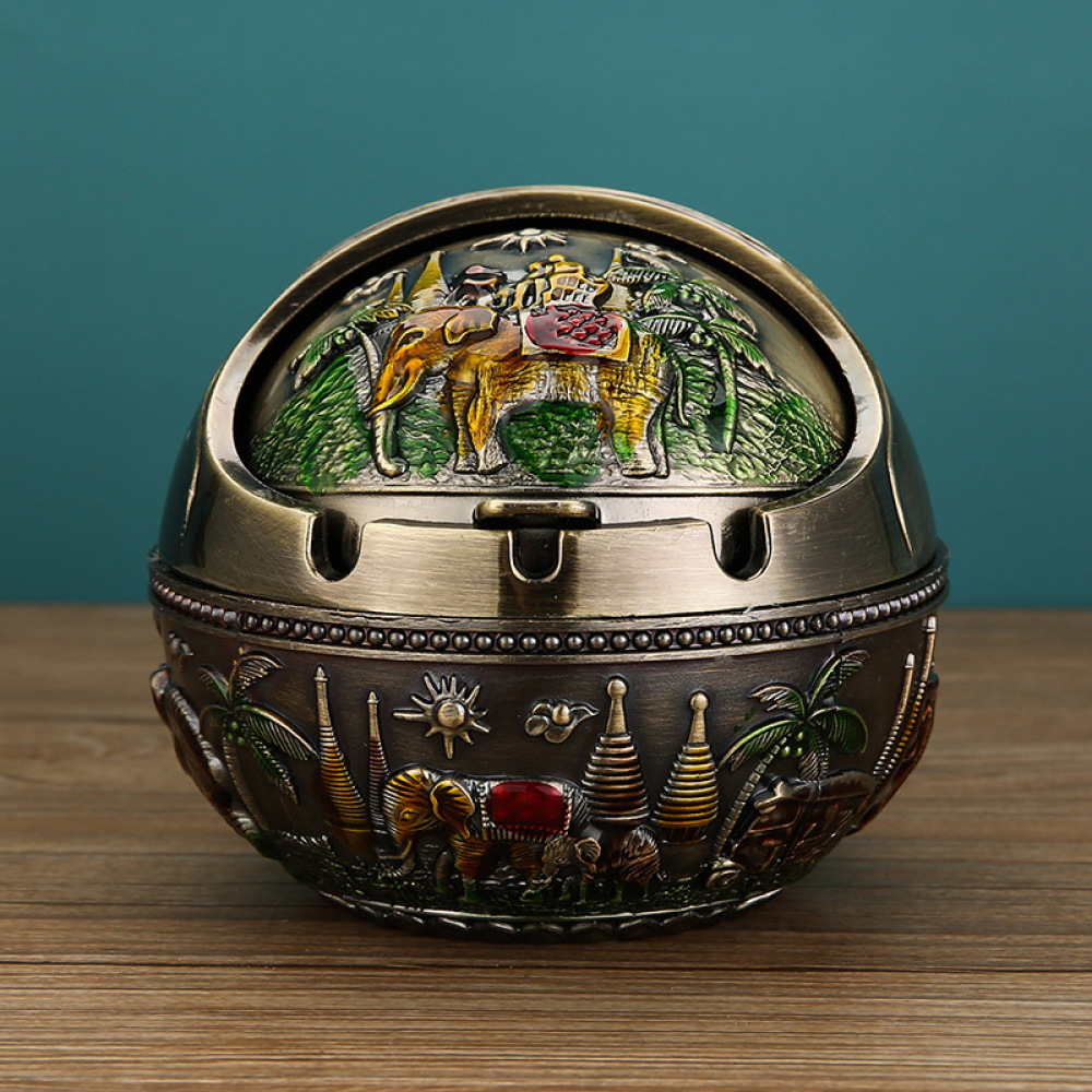Retro Metal Ashtray With Lid D - Office Table Accessories Unique review and price